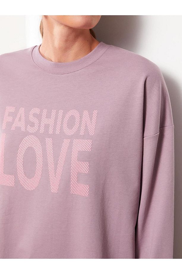 LCW Modest Bisiklet Yaka Baskılı Uzun Kollu Oversize Kadın Tunik - 4