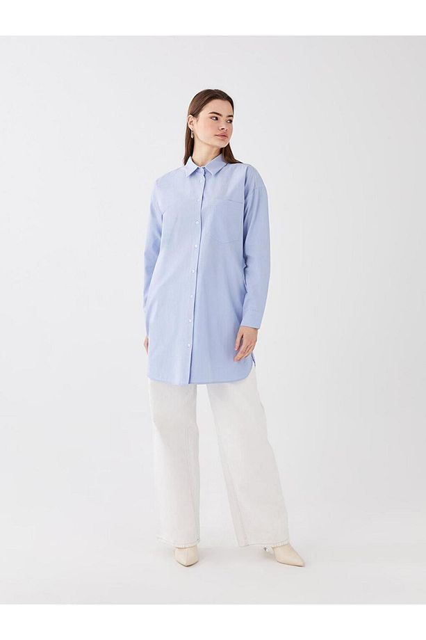 LCW Modest Düz Uzun Kollu Oversize Kadın Gömlek Tunik - 1