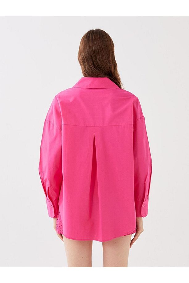 LCW Vision Düz Uzun Kollu Oversize Poplin Kadın Gömlek - 5