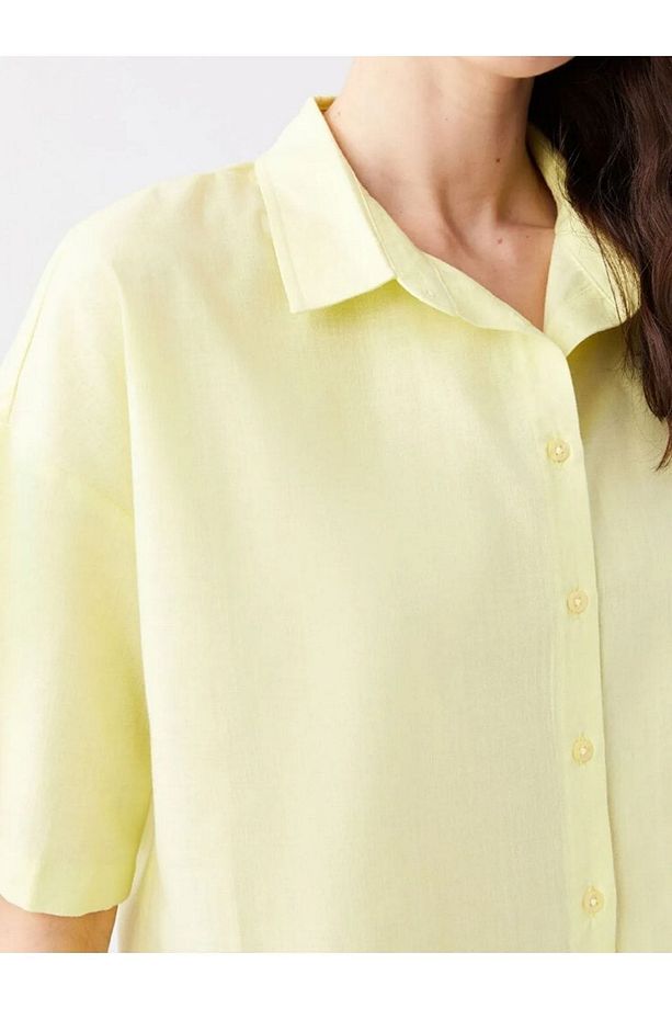 Lcw Casual Düz Kısa Kollu Oversize Kadın Gömlek - 3
