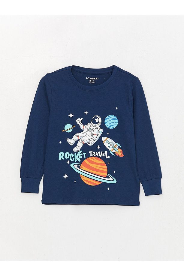 Bisiklet Yaka Baskılı Uzun Kollu Erkek Çocuk Pijama Takımı - 2