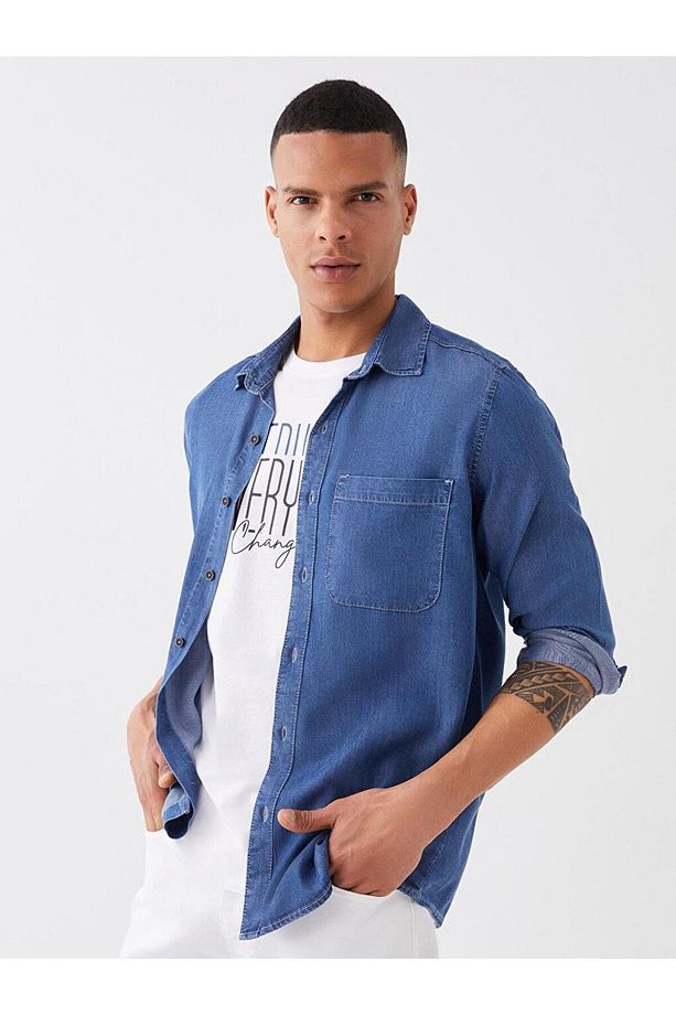 LCW Jeans Regular Fit Uzun Kollu Erkek Jean Gömlek - 1