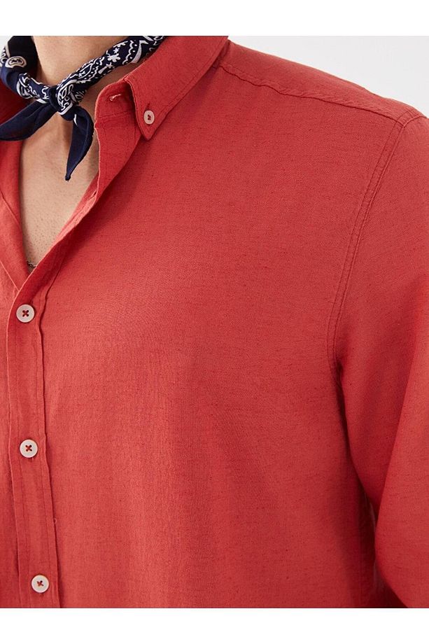 LCW Casual Regular Fit Uzun Kollu Keten Karışımlı Erkek Gömlek - 4