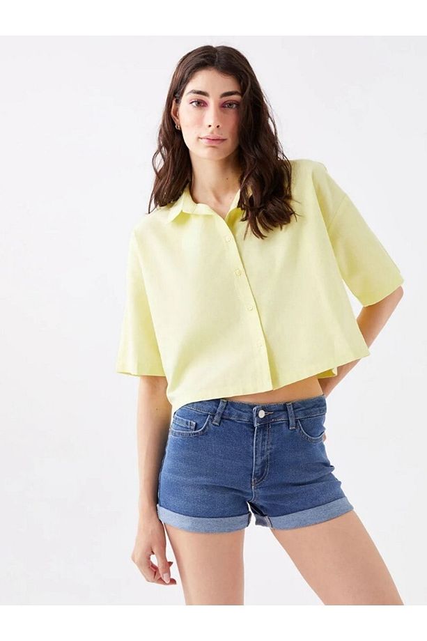 Lcw Casual Düz Kısa Kollu Oversize Kadın Gömlek - 1