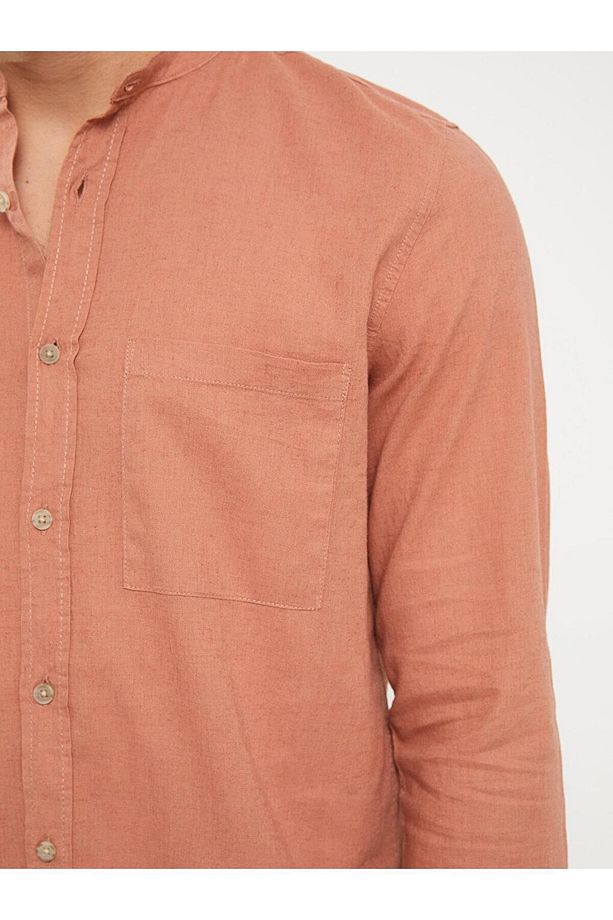 LCW Casual Regular Fit Hakim Yaka Uzun Kollu Keten Karışımlı Erkek Gömlek - 4