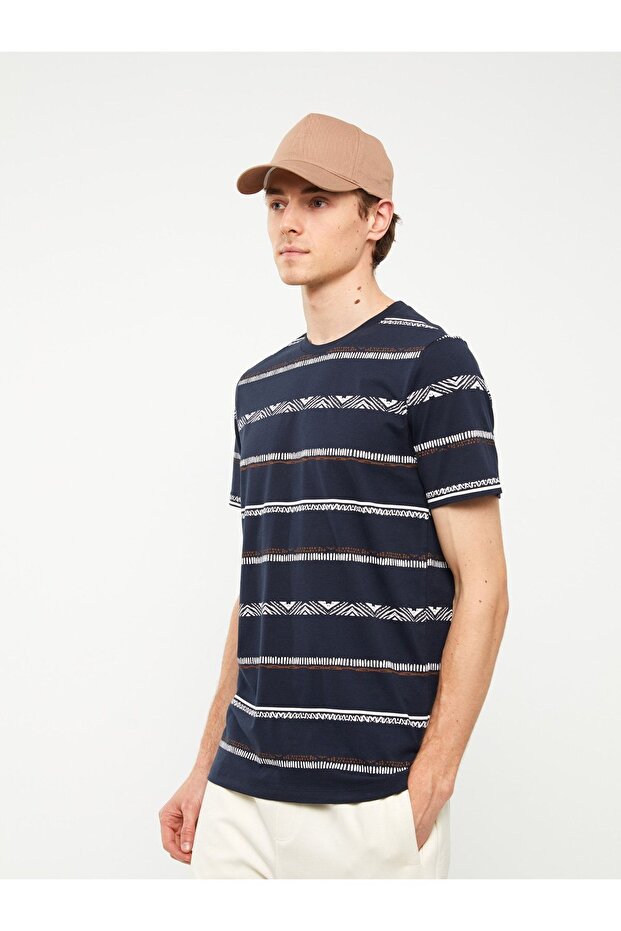Lcw Casual Crew Neck Short Sleeve Patterned Combed Cotton Men's T-Shirt (S3)