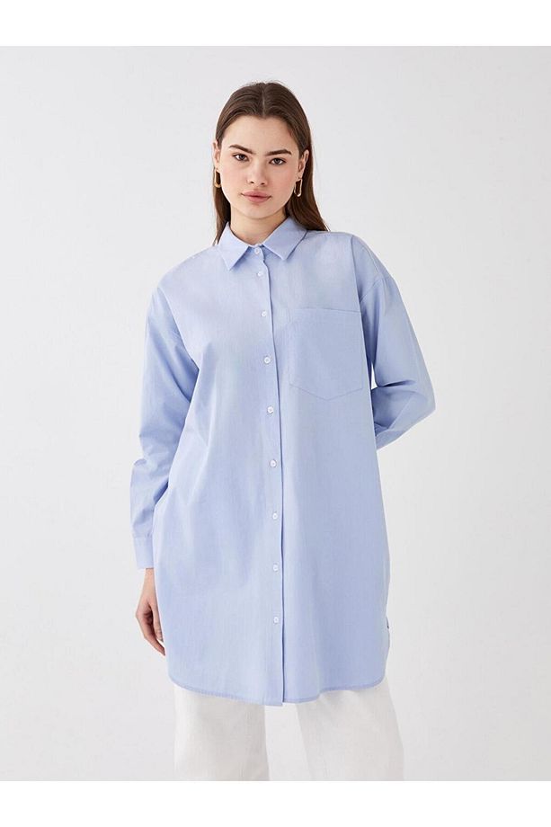 LCW Modest Düz Uzun Kollu Oversize Kadın Gömlek Tunik - 3