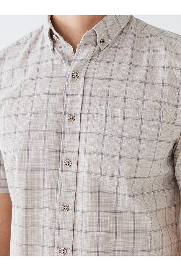 LCWAIKIKI Classic Regular Fit Kısa Kollu Ekose Poplin Erkek Gömlek - 4