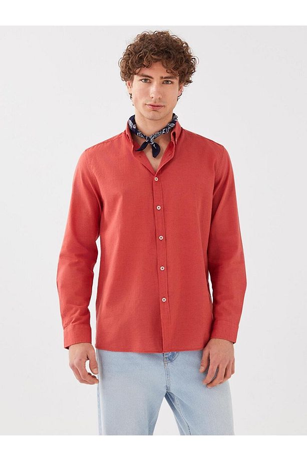 LCW Casual Regular Fit Uzun Kollu Keten Karışımlı Erkek Gömlek - 2