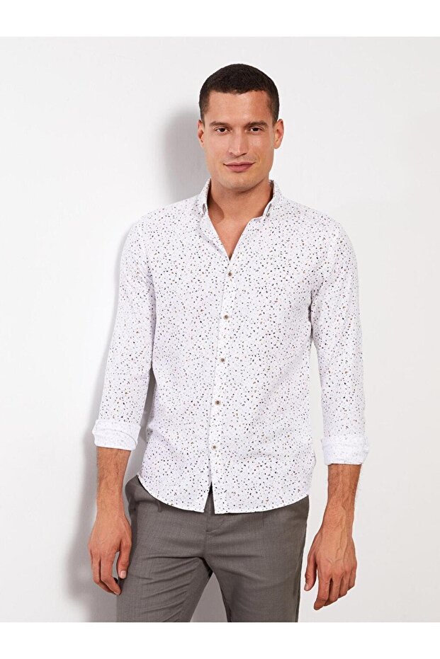 Lcw Vision Slim Fit Long Sleeve Patterned Gabardine Men's Shirt (W2)