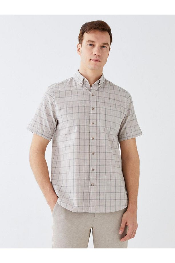 LCWAIKIKI Classic Regular Fit Kısa Kollu Ekose Poplin Erkek Gömlek - 1