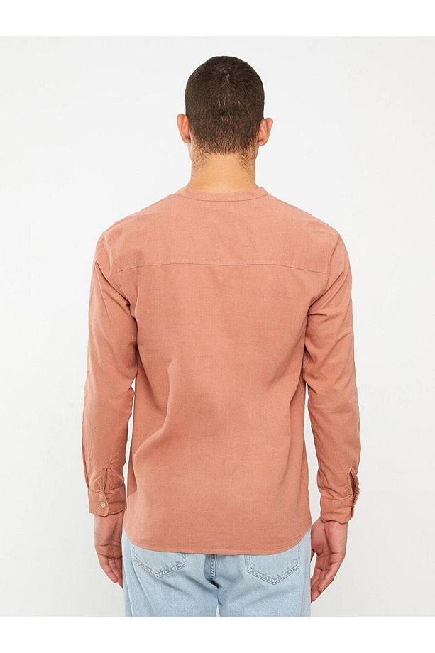 LCW Casual Regular Fit Hakim Yaka Uzun Kollu Keten Karışımlı Erkek Gömlek - 5
