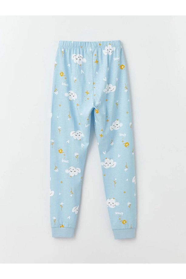 LCW Kids Bisiklet Yaka Desenli Uzun Kollu Kız Çocuk Pijama Takımı - 5