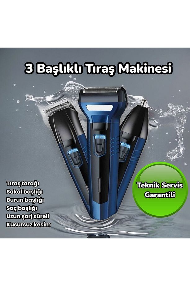3 lü tıraş Makinesi seti profesyonel kulak burun sakal Makinesi 3 başlıklı - 3