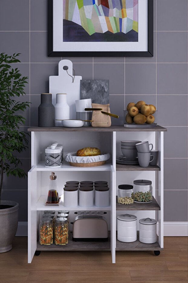Mikro Dalga Fırın Dolabı 2 Kapaklı Çok Amaçlı Dolap - 4