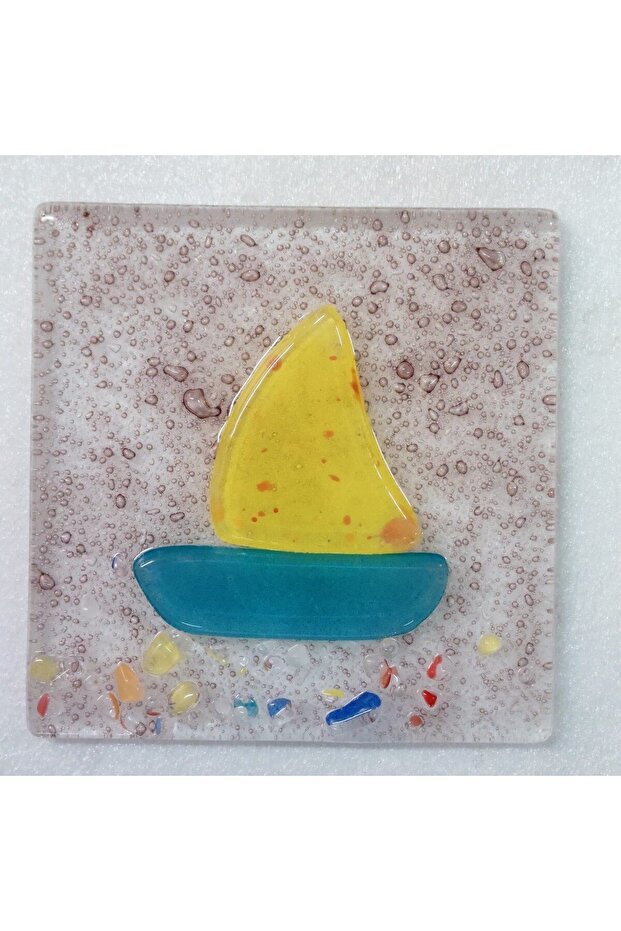 Sailboat Patterned Bathroom Glass Drain Cover Ornament, Single Piece, Size: 10x10 cm