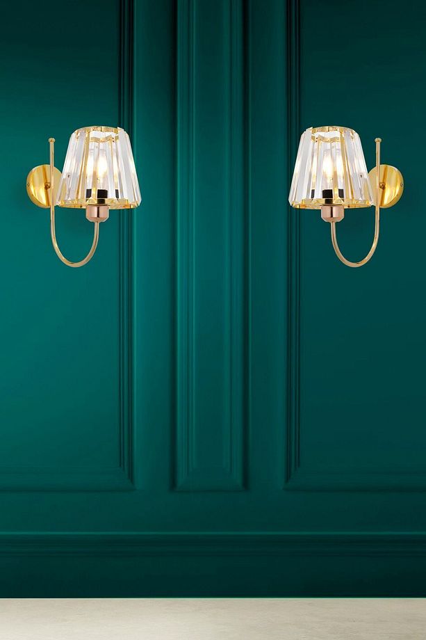 Kristal Taşlı Gold Aç-kapa Kablosuz Pilli Duvar Aplik 1 Adet U Model - 1