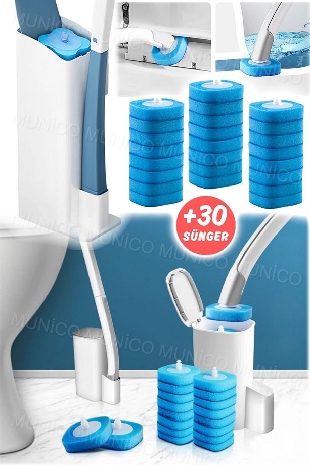 Duvara Monte Tek Kullanımlık Tuvalet Temizleme Fırçası Plastik Banyo +30 Süngerli Tuvalet Fırçaları - 7