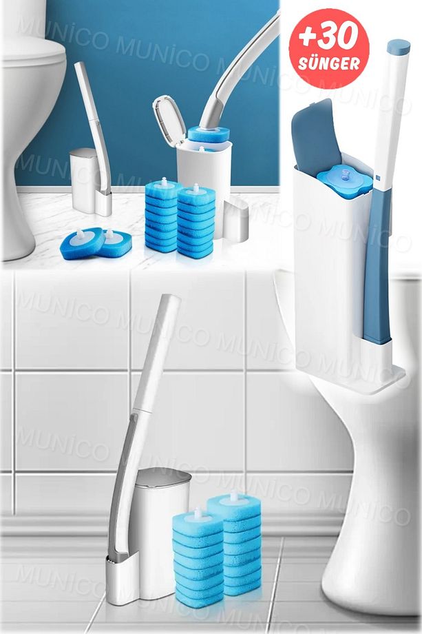 Duvara Monte Tek Kullanımlık Tuvalet Temizleme Fırçası Plastik Banyo +30 Süngerli Tuvalet Fırçaları - 4