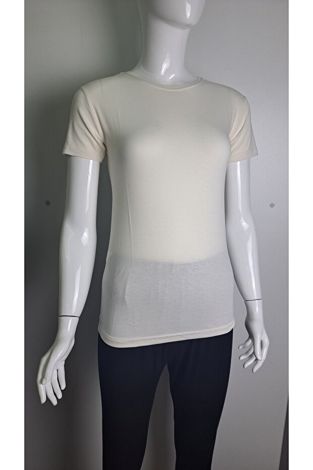 Women's Short-Sleeve Crew Neck Bodysuit, Ecru