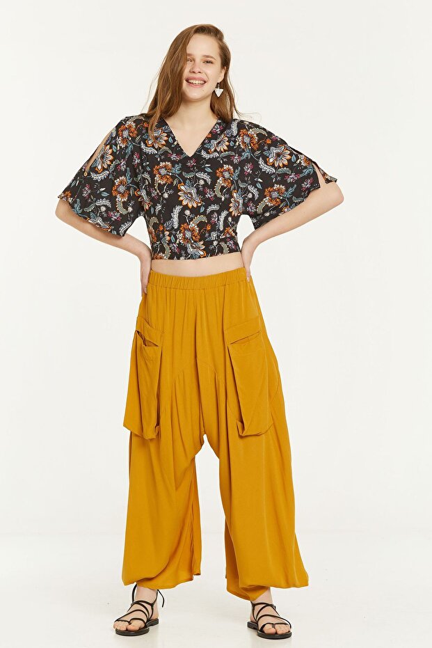 Yellow Drapey Trousers with Pocket Detail
