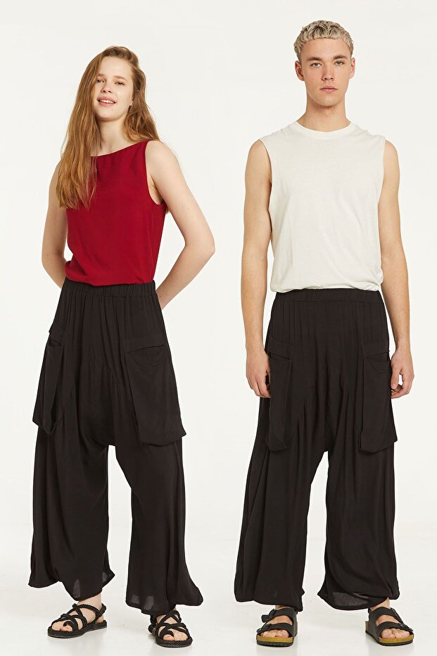 Black Drapey Trousers with Pocket Detail