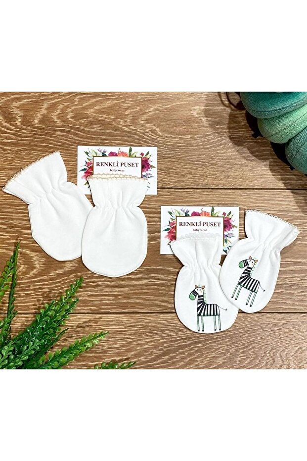 Set of 2 Organic Cotton Baby Gloves Zebra