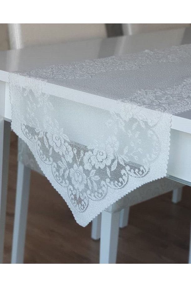 Güllü Desen Örme Tül Runner Örtüsü 40x140 (KREM) - 2