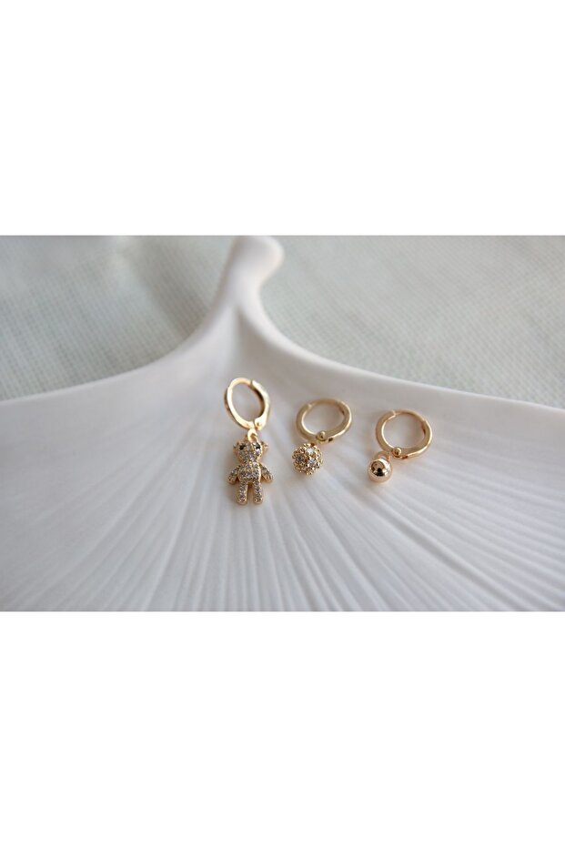 مجموعة أقراط دائرية بنمط الدب - 1