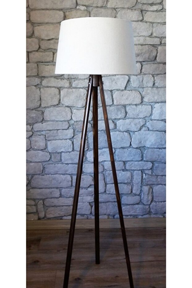 Masif 3 Ayaklı Lambader,tripod (kemik-koyu Ceviz) - 1