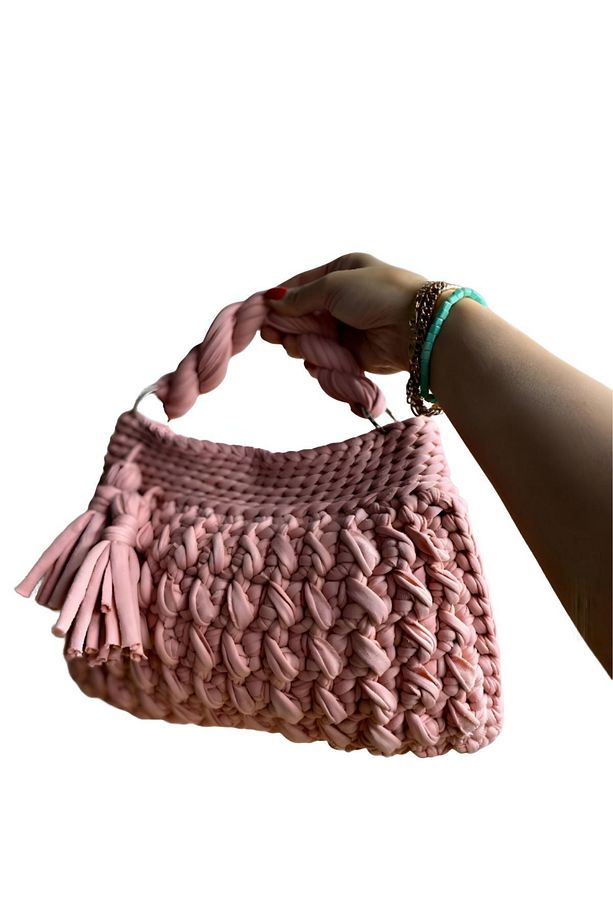 Pudra Pembe Örgü El Çantası - 5