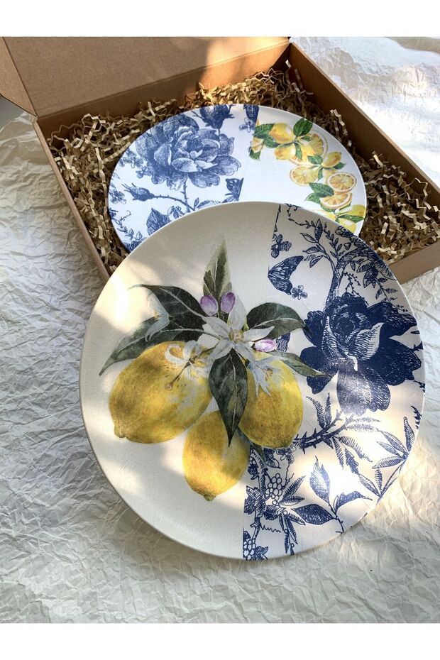 Limonlu Blue blanc Duvar Tabağı Dekoratif Bahçe Balkon Mutfak Salon Duvar Süsü No:129 - 4