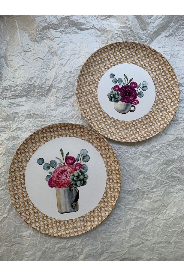 Çiçekli Hazeran Doğal Rafya Bohem Rattan Duvar Tabağı Bahçe Balkon Mutfak Salon Duvar Süsü No:111 - 6