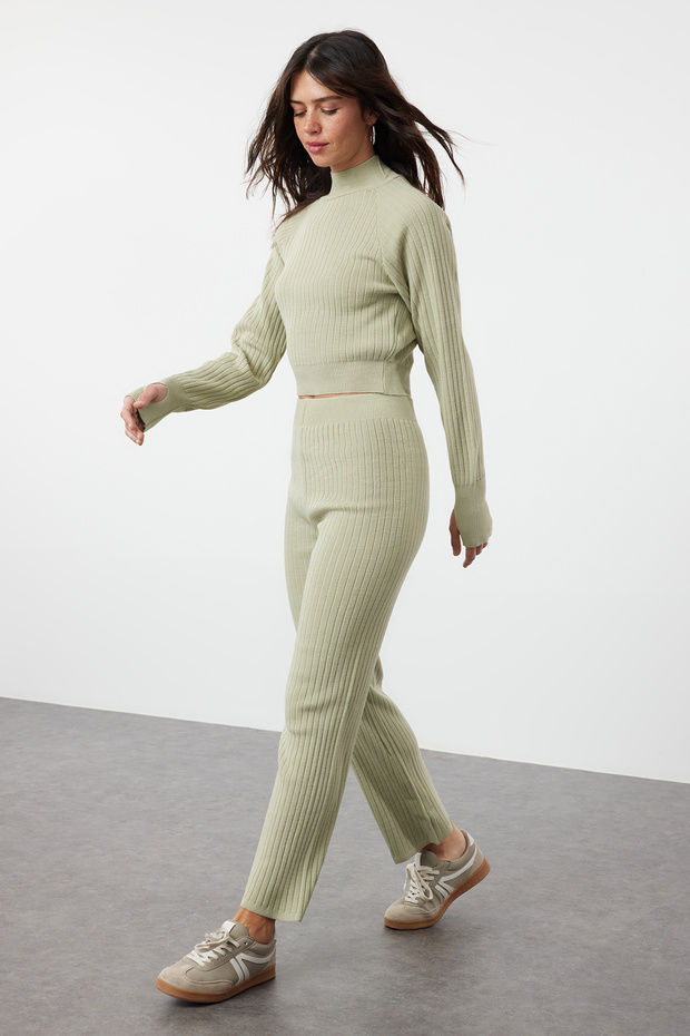 Mint Crop Fitilli Parmak Detaylı Triko Alt-Üst Takım TWOAW24AU00014