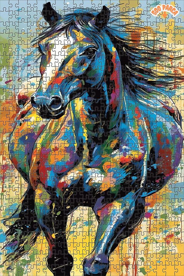 Renklerin Dansı At Silüeti Dekoratif Çift Katlı Çerçeveli Asılabilir Ahşap Puzzle 150 PARÇA 30X20 - 6