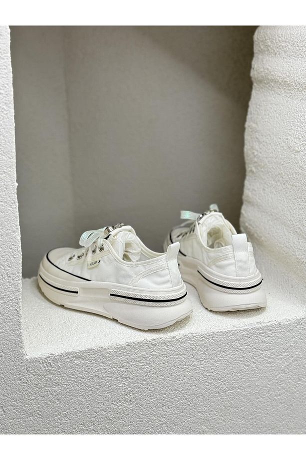 24Y389 SİMLİ BAĞCIKLI TAŞLI 5CM KALIN TABAN CONVERSE AYAKKABI KADIN - 5