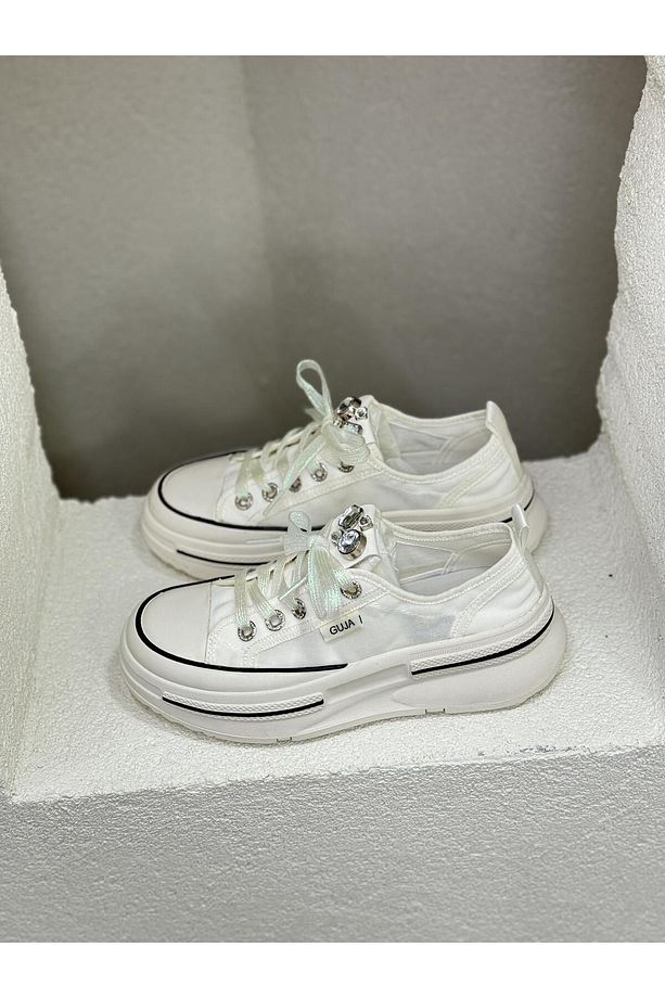 24Y389 SİMLİ BAĞCIKLI TAŞLI 5CM KALIN TABAN CONVERSE AYAKKABI KADIN - 2