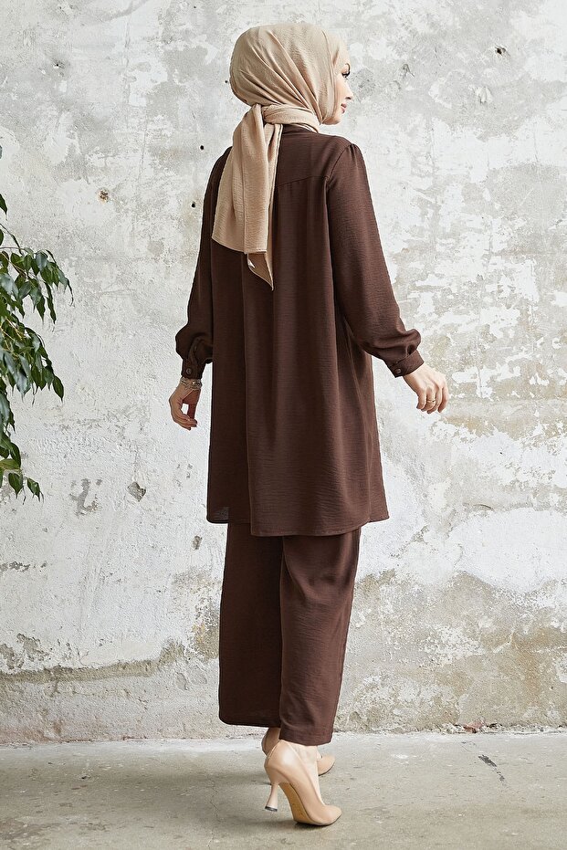 Arfa Ayrobin Buttoned Casual Set - Brown - 5