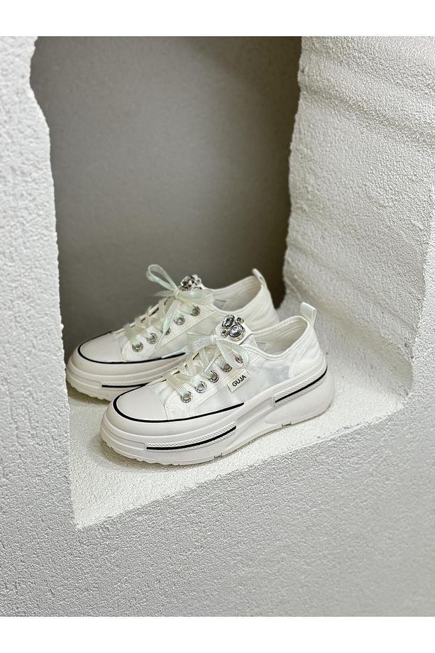 24Y389 SİMLİ BAĞCIKLI TAŞLI 5CM KALIN TABAN CONVERSE AYAKKABI KADIN - 1