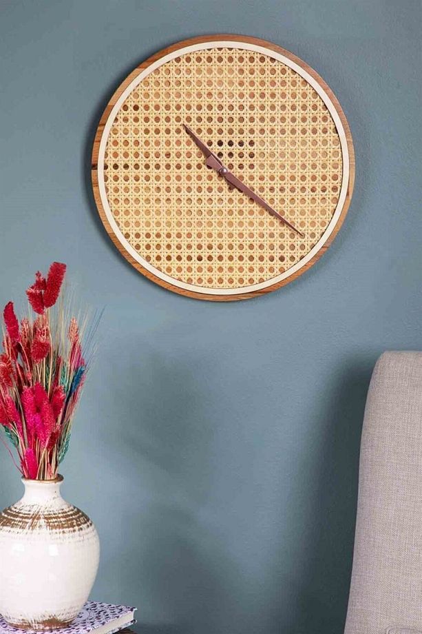 Yuvarlak Istanbul Serisi Şile Hazeran Ahşap Duvar Saati Rustik Sarı Ahşap 32 cm - 1