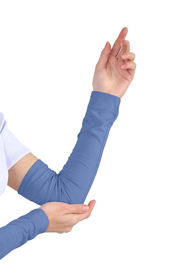 Kolluk - Practical Hijab Sleeve Cover Combed Cotton Plain Prayer Sleeve Cover - Indigo