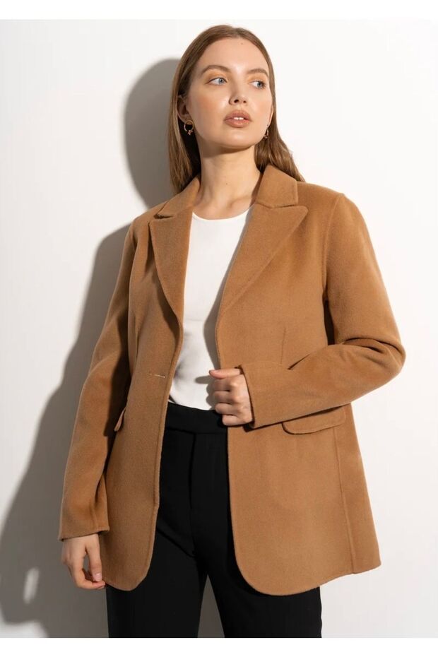 Camel Kaşmir Blazer Ceket - 3