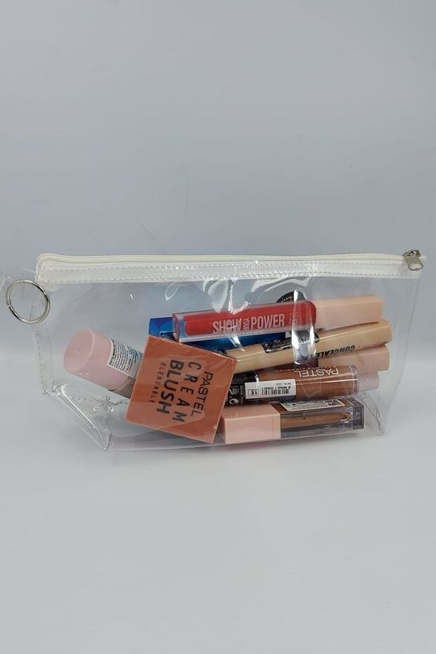 حقيبة مكياج مثلثة بيضاء وشفافة - 4