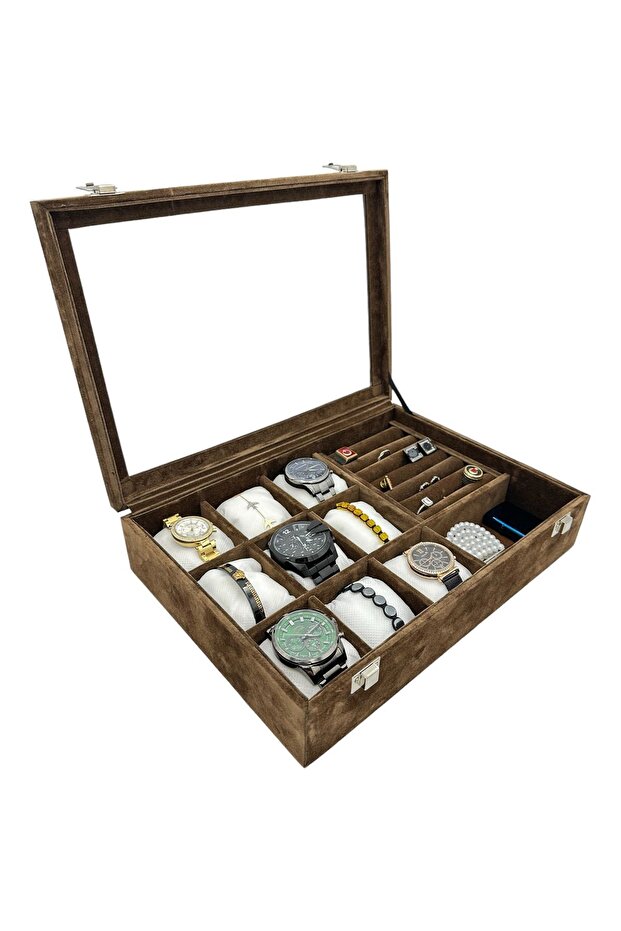 Watch Jewelry Organizer Glass Alcantara Fabric Coated