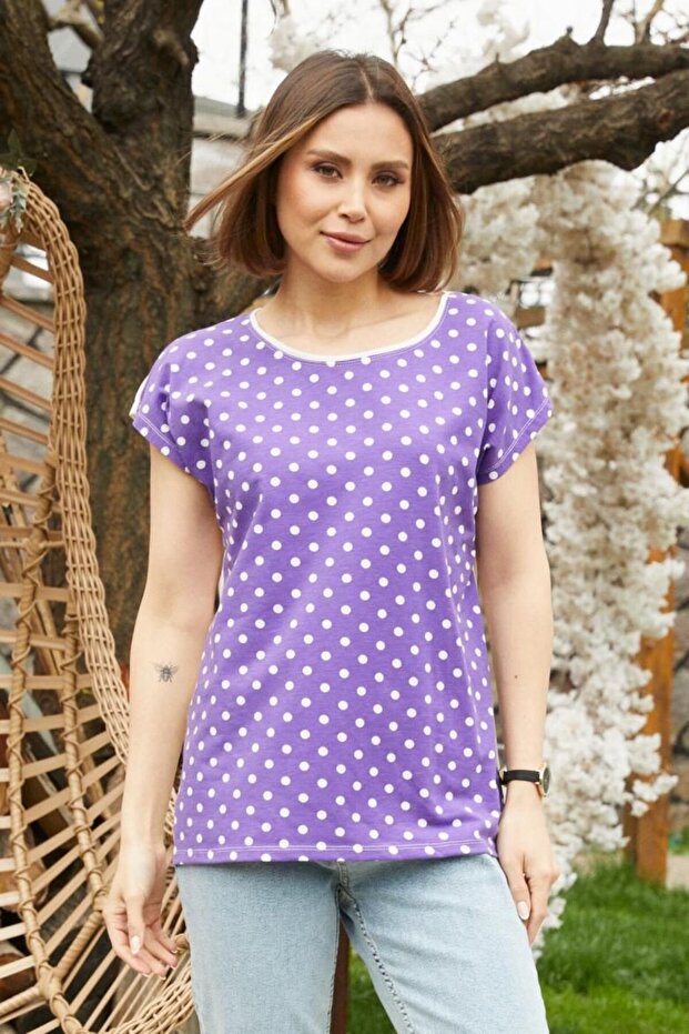 Mor Puantiyeli Bluz - 1