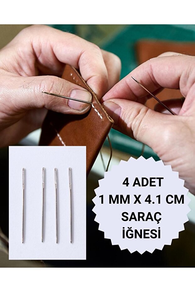 Blunt Head Hand Waxed Thread Sewing Needle, Saddlery Needle, Leather Sewing Needle 1mmx4.1cm 2 Size 4 Pieces