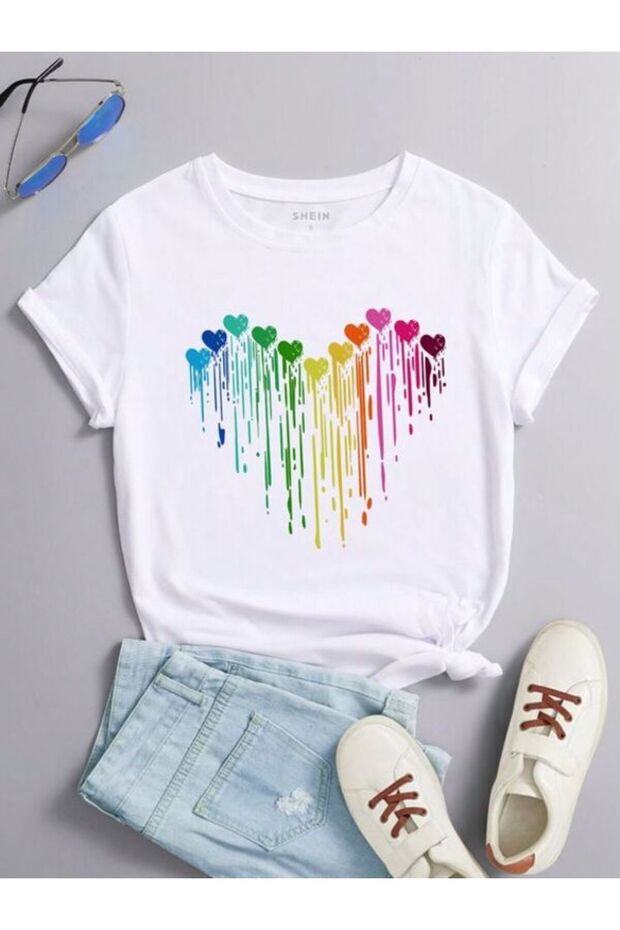 Single Jersey T-Shirt - White Printed Oversize Crew Neck Short Sleeve T-Shirt