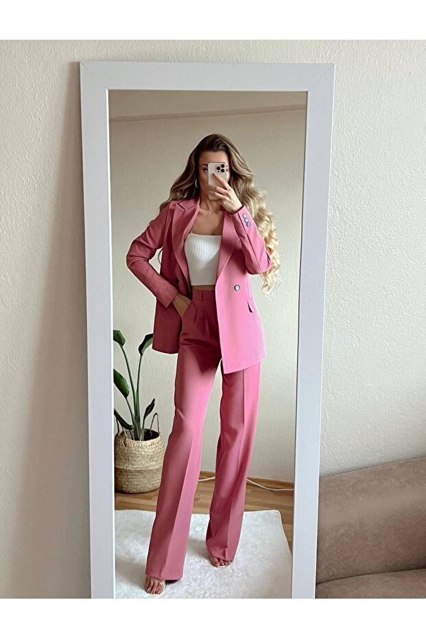Pink Women's Blazer Jacket and Pants Set