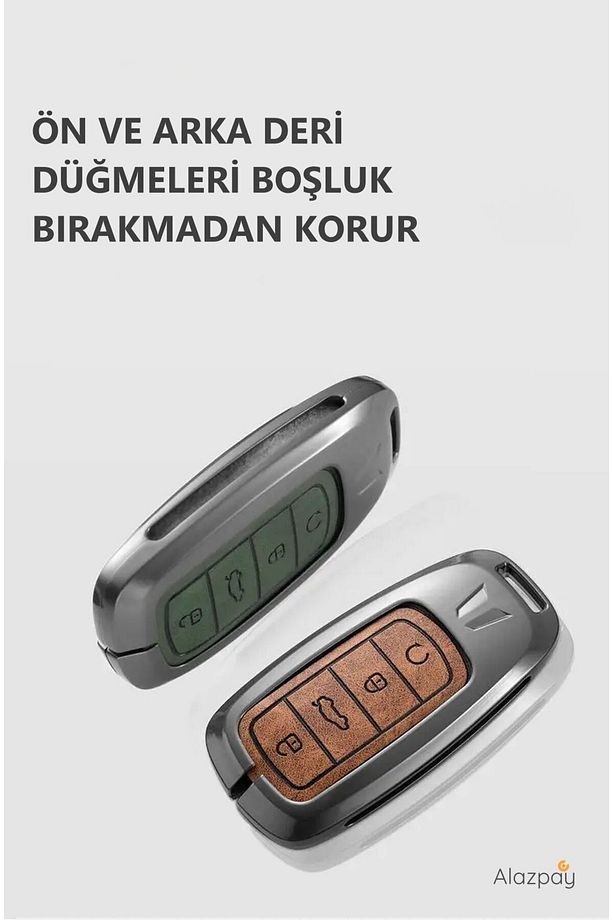 Chery Tiggo 8 Pro & Tiggo 7 Pro Avatgarde & Omoda 5 Çinko Deri Anahtar Kılıfı (GRİ - KAHVERENGİ) - 5