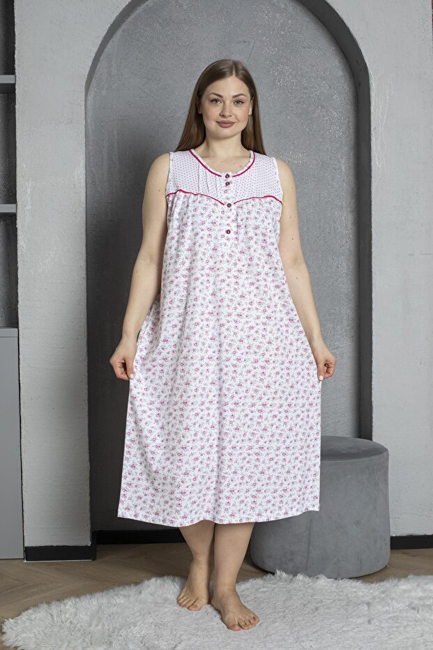 Brand New Cufflink Collar 100% Cotton Combed Plus Size Mother's Nightgown 545